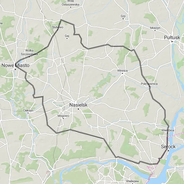 Map miniature of "From Ślubowo to Nowe Miasto" cycling inspiration in Mazowiecki regionalny, Poland. Generated by Tarmacs.app cycling route planner