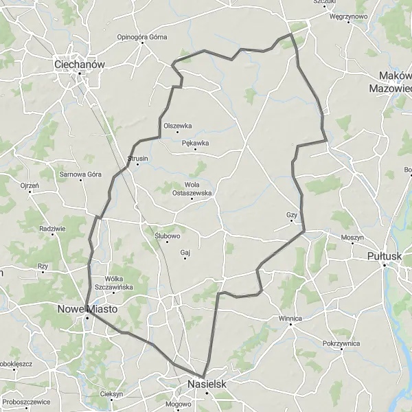 Map miniature of "The Countryside Loop" cycling inspiration in Mazowiecki regionalny, Poland. Generated by Tarmacs.app cycling route planner