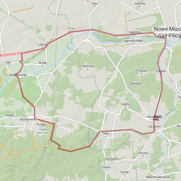 Miniatura mapy "Trasa dookoła Odrzywołu" - trasy rowerowej w Mazowiecki regionalny, Poland. Wygenerowane przez planer tras rowerowych Tarmacs.app