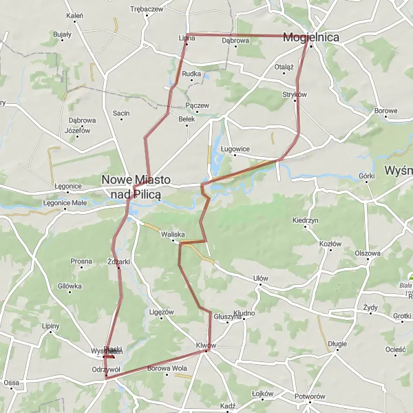Miniatura mapy "Trasa na Gravel do Tomczyc" - trasy rowerowej w Mazowiecki regionalny, Poland. Wygenerowane przez planer tras rowerowych Tarmacs.app
