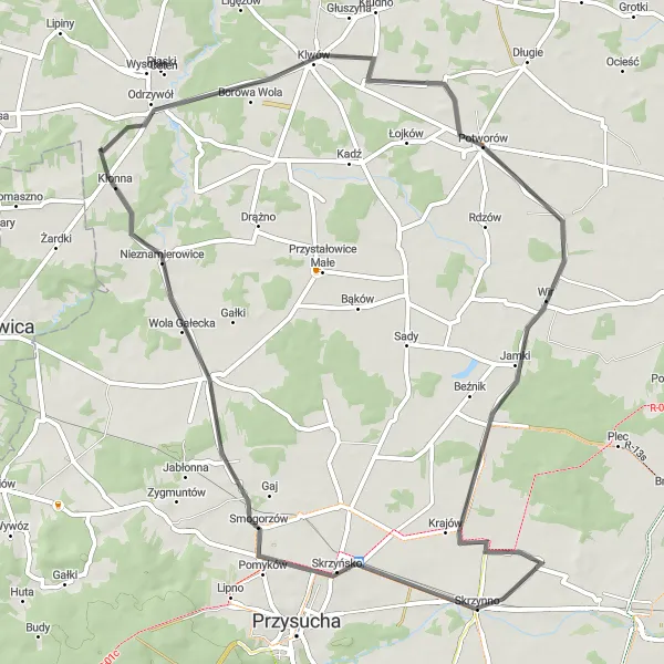 Miniatura mapy "Trasa do Klwów z Odrzywół" - trasy rowerowej w Mazowiecki regionalny, Poland. Wygenerowane przez planer tras rowerowych Tarmacs.app