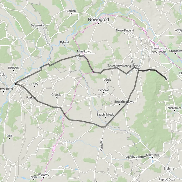 Miniatura mapy "Wyprawa rowerowa dookoła Ostrołęki" - trasy rowerowej w Mazowiecki regionalny, Poland. Wygenerowane przez planer tras rowerowych Tarmacs.app