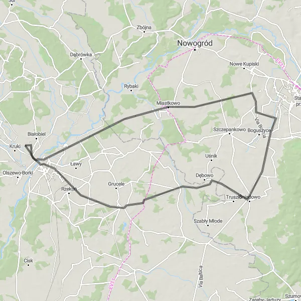 Map miniature of "Śniadowo Loop" cycling inspiration in Mazowiecki regionalny, Poland. Generated by Tarmacs.app cycling route planner