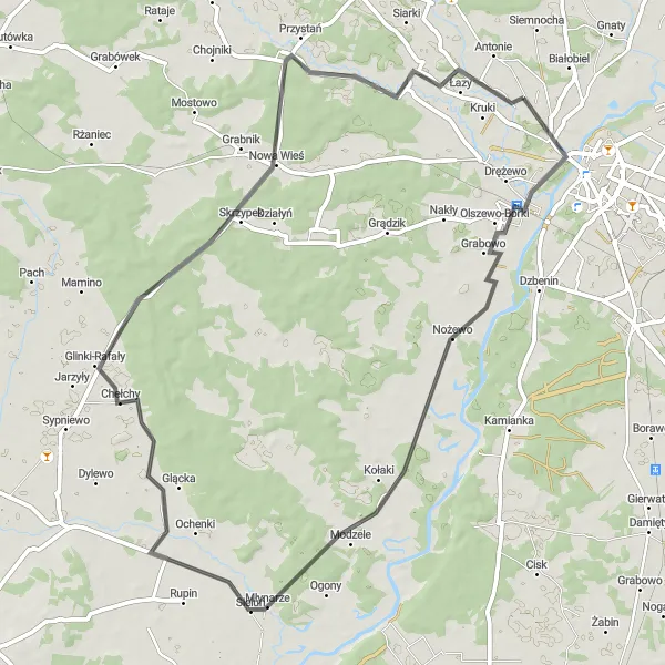 Map miniature of "Countryside Adventure" cycling inspiration in Mazowiecki regionalny, Poland. Generated by Tarmacs.app cycling route planner