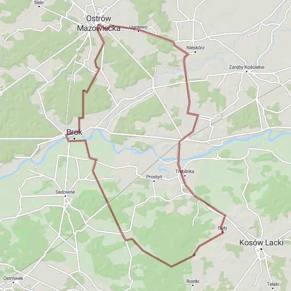Miniatura mapy "Trasa gravelowa zaczynająca się w Ostrów Mazowieckiej" - trasy rowerowej w Mazowiecki regionalny, Poland. Wygenerowane przez planer tras rowerowych Tarmacs.app