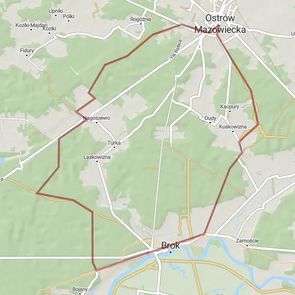 Miniatura mapy "Trasa rowerowa Po Mazowieckim Szlaku Gravelowym" - trasy rowerowej w Mazowiecki regionalny, Poland. Wygenerowane przez planer tras rowerowych Tarmacs.app