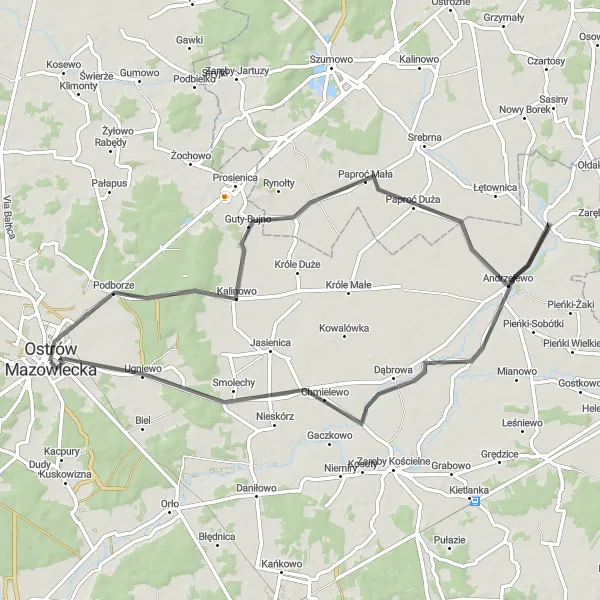 Miniatura mapy "Trasa rowerowa przez Andrzejewo i Ugniewo" - trasy rowerowej w Mazowiecki regionalny, Poland. Wygenerowane przez planer tras rowerowych Tarmacs.app