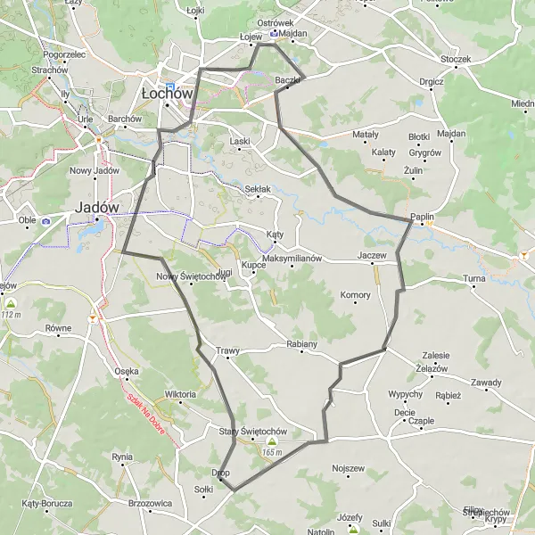 Miniatura mapy "Trasa Szosowa przez Kamionną i Zakrzew" - trasy rowerowej w Mazowiecki regionalny, Poland. Wygenerowane przez planer tras rowerowych Tarmacs.app