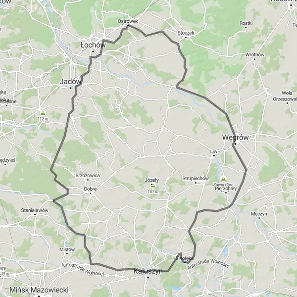 Map miniature of "Eastern Mazovian Circuit" cycling inspiration in Mazowiecki regionalny, Poland. Generated by Tarmacs.app cycling route planner