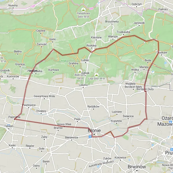 Miniatura mapy "Trasa rowerowa gravel: Paprotnia - Podkampinos - Błonie-Wieś - Paprotnia" - trasy rowerowej w Mazowiecki regionalny, Poland. Wygenerowane przez planer tras rowerowych Tarmacs.app