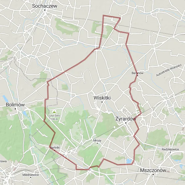 Miniatura mapy "Trasa przez Puszczę Mariańską" - trasy rowerowej w Mazowiecki regionalny, Poland. Wygenerowane przez planer tras rowerowych Tarmacs.app