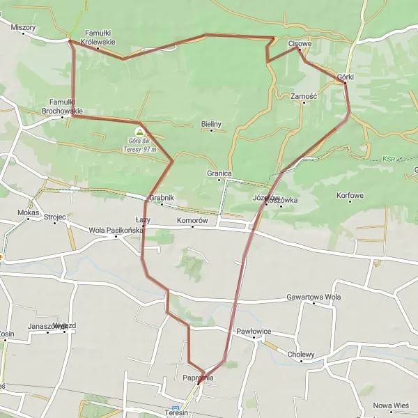 Miniatura mapy "Wyprawa Szlakiem Wzgórz Mazowieckich" - trasy rowerowej w Mazowiecki regionalny, Poland. Wygenerowane przez planer tras rowerowych Tarmacs.app