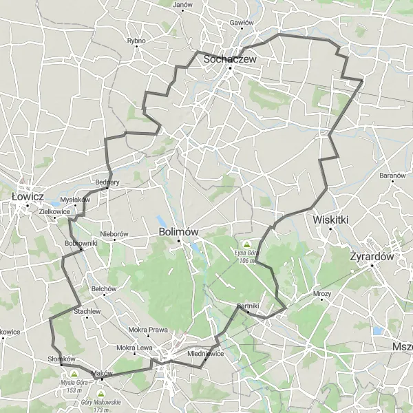 Miniatura mapy "Wycieczka rowerowa po Mazowszu" - trasy rowerowej w Mazowiecki regionalny, Poland. Wygenerowane przez planer tras rowerowych Tarmacs.app
