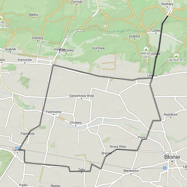 Miniatura mapy "Przejażdżka przez Kampinos i okolice" - trasy rowerowej w Mazowiecki regionalny, Poland. Wygenerowane przez planer tras rowerowych Tarmacs.app