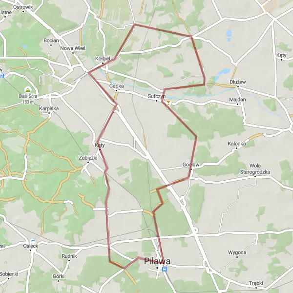 Miniatura mapy "Szlak rowerowy: Od Pilawy do Kołbieli" - trasy rowerowej w Mazowiecki regionalny, Poland. Wygenerowane przez planer tras rowerowych Tarmacs.app