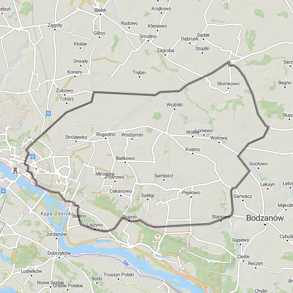 Miniatura mapy "Trasa wokół Płocka" - trasy rowerowej w Mazowiecki regionalny, Poland. Wygenerowane przez planer tras rowerowych Tarmacs.app