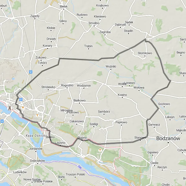 Map miniature of "Scenic Ride to Goślice" cycling inspiration in Mazowiecki regionalny, Poland. Generated by Tarmacs.app cycling route planner