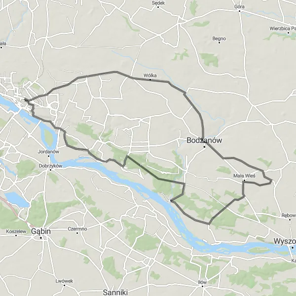 Map miniature of "Płock and Surroundings" cycling inspiration in Mazowiecki regionalny, Poland. Generated by Tarmacs.app cycling route planner