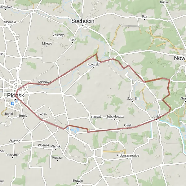 Miniatura mapy "Trasa gravelowa przez Joniec, Krępica i Raźniewo" - trasy rowerowej w Mazowiecki regionalny, Poland. Wygenerowane przez planer tras rowerowych Tarmacs.app
