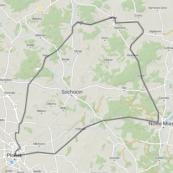 Miniatura mapy "Trasa szosowa przez Ojrzeń, Nowe Miasto, Kołoząb i Strachówko" - trasy rowerowej w Mazowiecki regionalny, Poland. Wygenerowane przez planer tras rowerowych Tarmacs.app