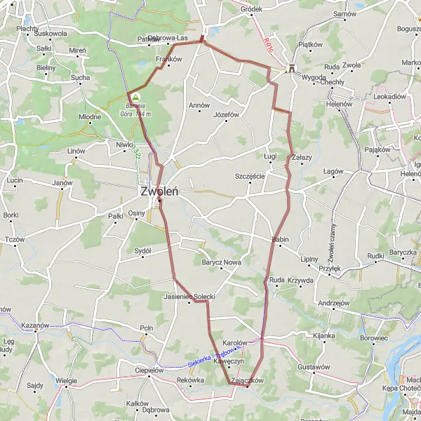 Map miniature of "Zajączków Gravel Escape" cycling inspiration in Mazowiecki regionalny, Poland. Generated by Tarmacs.app cycling route planner