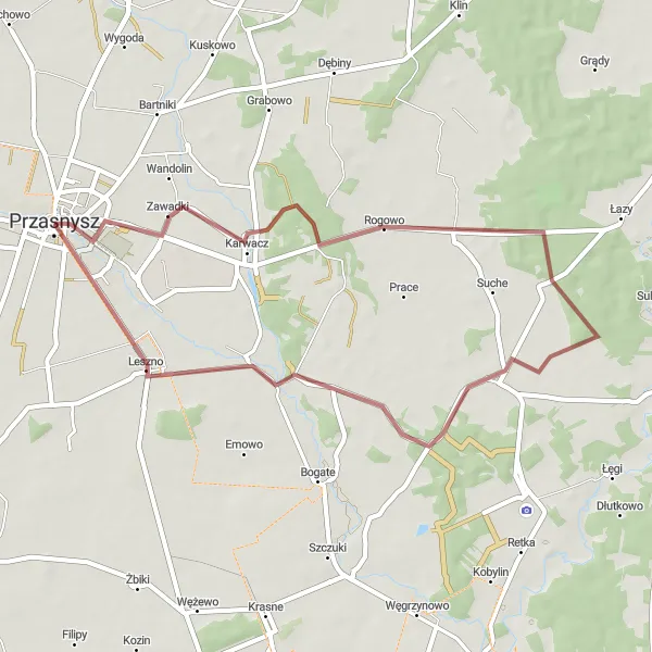 Map miniature of "Nature Trail Gravel" cycling inspiration in Mazowiecki regionalny, Poland. Generated by Tarmacs.app cycling route planner