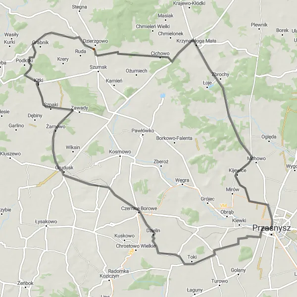 Miniatura mapy "Trasa Przasnysz - Mchowo" - trasy rowerowej w Mazowiecki regionalny, Poland. Wygenerowane przez planer tras rowerowych Tarmacs.app