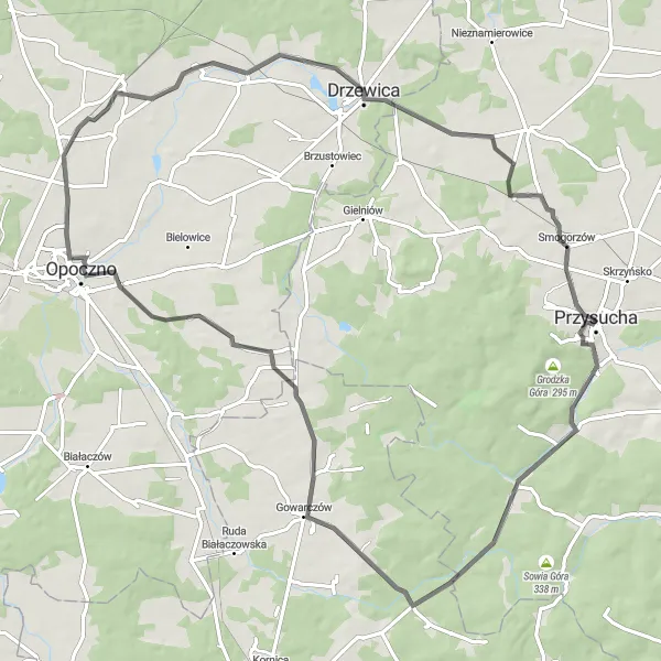 Map miniature of "Road Adventure via Janów and Borowa Góra" cycling inspiration in Mazowiecki regionalny, Poland. Generated by Tarmacs.app cycling route planner