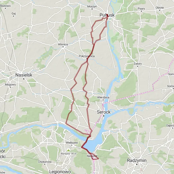 Map miniature of "Borowa Góra Adventure" cycling inspiration in Mazowiecki regionalny, Poland. Generated by Tarmacs.app cycling route planner