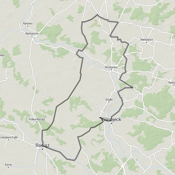 Map miniature of "The Glinojeck Adventure" cycling inspiration in Mazowiecki regionalny, Poland. Generated by Tarmacs.app cycling route planner