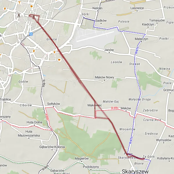 Map miniature of "Rural Charm and Cultural Delights" cycling inspiration in Mazowiecki regionalny, Poland. Generated by Tarmacs.app cycling route planner