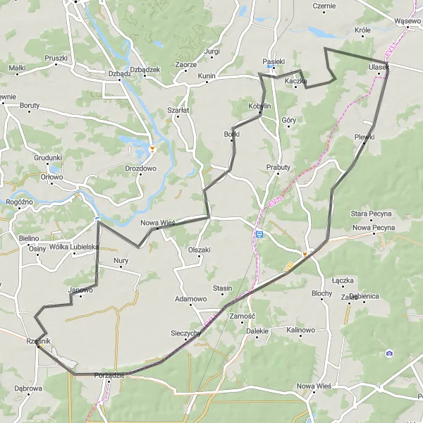Map miniature of "The Mazovian Challenge" cycling inspiration in Mazowiecki regionalny, Poland. Generated by Tarmacs.app cycling route planner