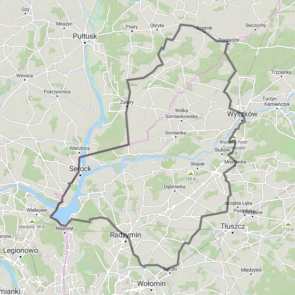 Map miniature of "A Journey Through History" cycling inspiration in Mazowiecki regionalny, Poland. Generated by Tarmacs.app cycling route planner