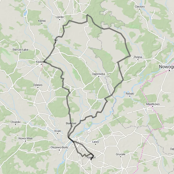 Map miniature of "The Lakeside Escape" cycling inspiration in Mazowiecki regionalny, Poland. Generated by Tarmacs.app cycling route planner