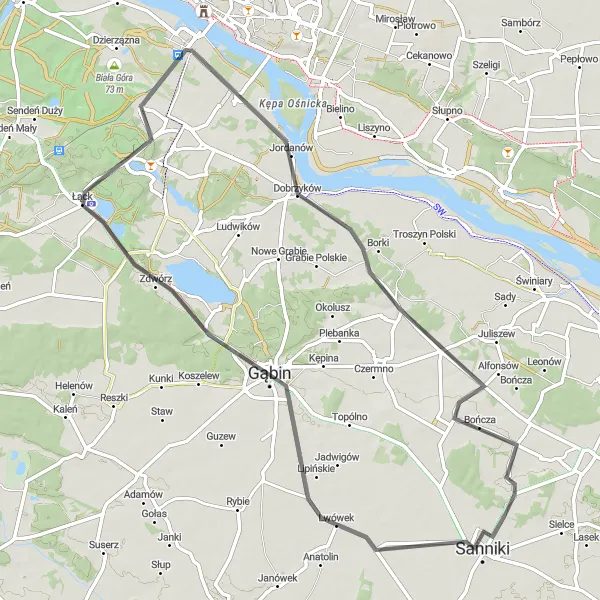 Miniatura mapy "Trasa szosowa przez Dobrzyków" - trasy rowerowej w Mazowiecki regionalny, Poland. Wygenerowane przez planer tras rowerowych Tarmacs.app