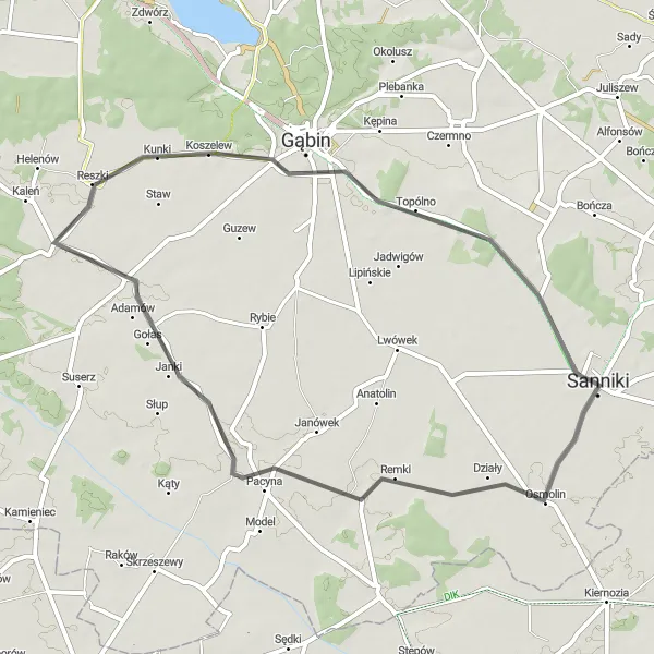 Map miniature of "Szczawin Kościelny Loop" cycling inspiration in Mazowiecki regionalny, Poland. Generated by Tarmacs.app cycling route planner