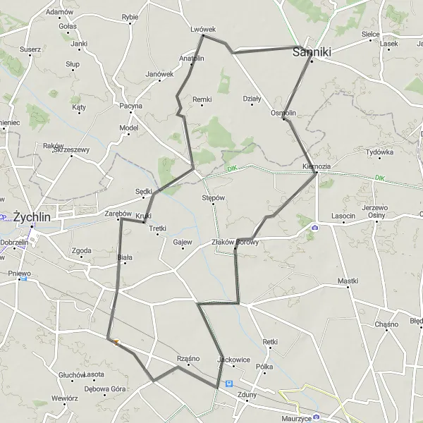 Map miniature of "Scenic Road Trip" cycling inspiration in Mazowiecki regionalny, Poland. Generated by Tarmacs.app cycling route planner