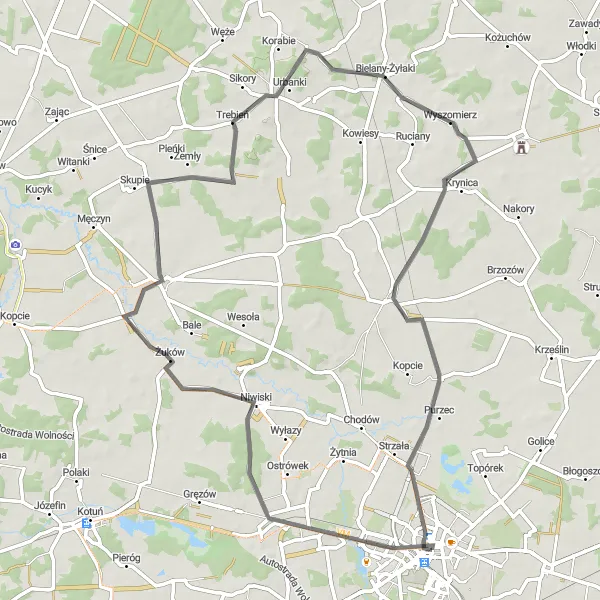 Miniatura mapy "Trasa Siedlecka Pętla Wiosenna" - trasy rowerowej w Mazowiecki regionalny, Poland. Wygenerowane przez planer tras rowerowych Tarmacs.app