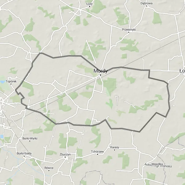 Miniatura mapy "Szlak szosowy przez Golice i Mordy" - trasy rowerowej w Mazowiecki regionalny, Poland. Wygenerowane przez planer tras rowerowych Tarmacs.app