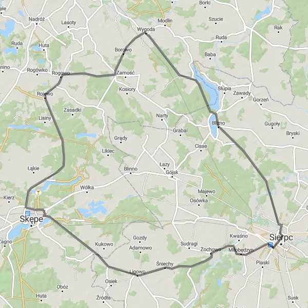 Miniatura mapy "Trasa przez Ligowo i Blizno" - trasy rowerowej w Mazowiecki regionalny, Poland. Wygenerowane przez planer tras rowerowych Tarmacs.app