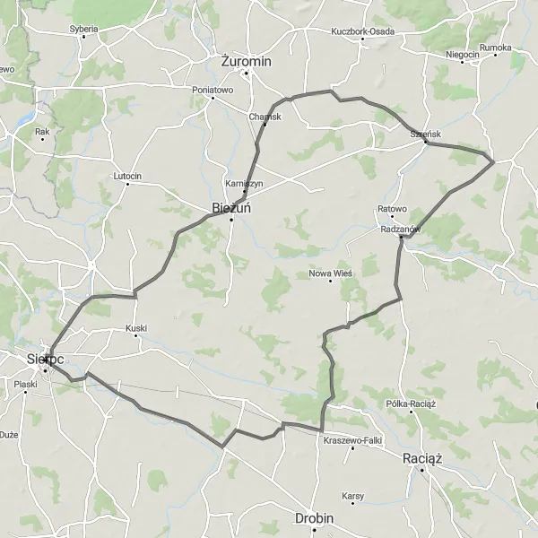 Miniatura mapy "Trasa Szosowa przez Koziebrody" - trasy rowerowej w Mazowiecki regionalny, Poland. Wygenerowane przez planer tras rowerowych Tarmacs.app