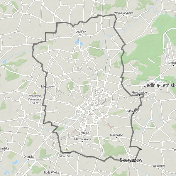 Map miniature of "Taczów Hills Loop" cycling inspiration in Mazowiecki regionalny, Poland. Generated by Tarmacs.app cycling route planner