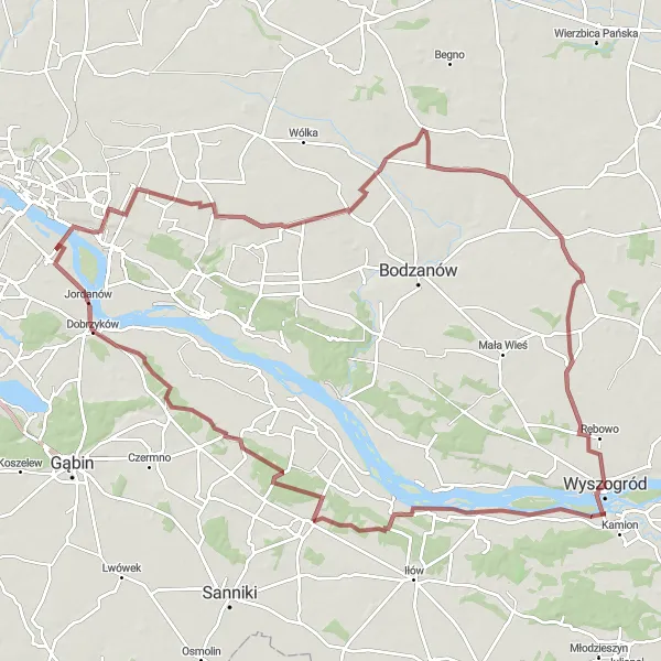 Miniatura mapy "Trasa Golanki Górne - Wyszogród - Słubice" - trasy rowerowej w Mazowiecki regionalny, Poland. Wygenerowane przez planer tras rowerowych Tarmacs.app