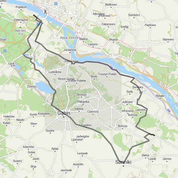 Map miniature of "The Countryside Escape" cycling inspiration in Mazowiecki regionalny, Poland. Generated by Tarmacs.app cycling route planner