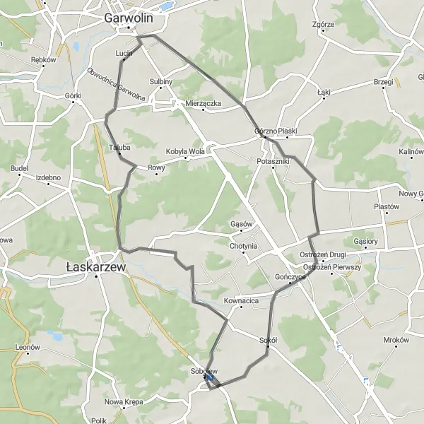Map miniature of "Sobolew and Lucin Road Route" cycling inspiration in Mazowiecki regionalny, Poland. Generated by Tarmacs.app cycling route planner