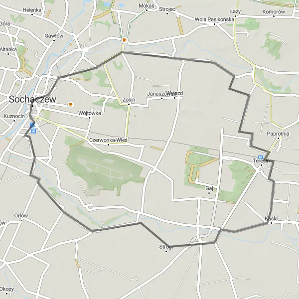 Map miniature of "Scenic Teresin Ride" cycling inspiration in Mazowiecki regionalny, Poland. Generated by Tarmacs.app cycling route planner