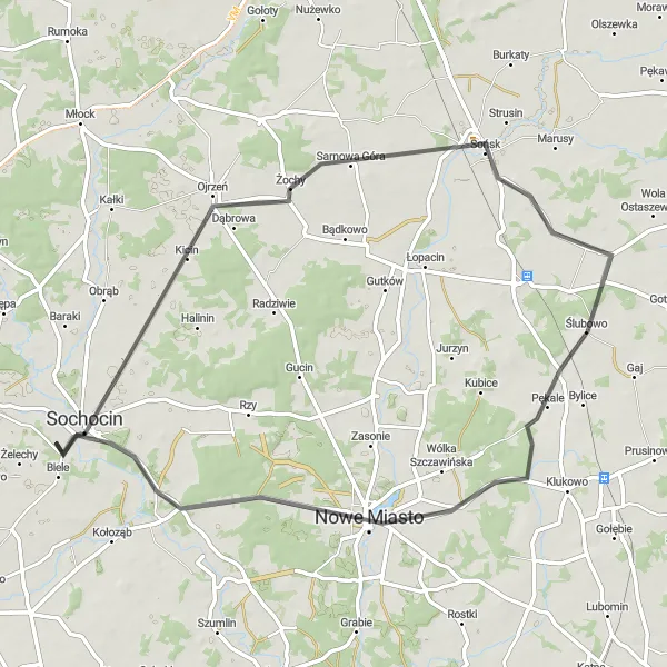 Map miniature of "The Hillside Exploration" cycling inspiration in Mazowiecki regionalny, Poland. Generated by Tarmacs.app cycling route planner