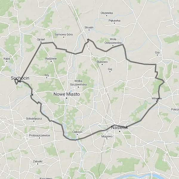 Miniatura mapy "Długa trasa rowerowa przez Ojrzeń i Nasielsk" - trasy rowerowej w Mazowiecki regionalny, Poland. Wygenerowane przez planer tras rowerowych Tarmacs.app