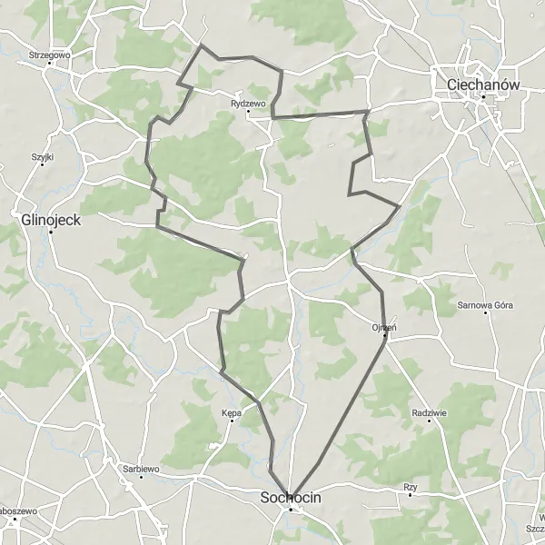 Miniatura mapy "Trasa z Sochocina przez Gutarzewo i Chotum" - trasy rowerowej w Mazowiecki regionalny, Poland. Wygenerowane przez planer tras rowerowych Tarmacs.app