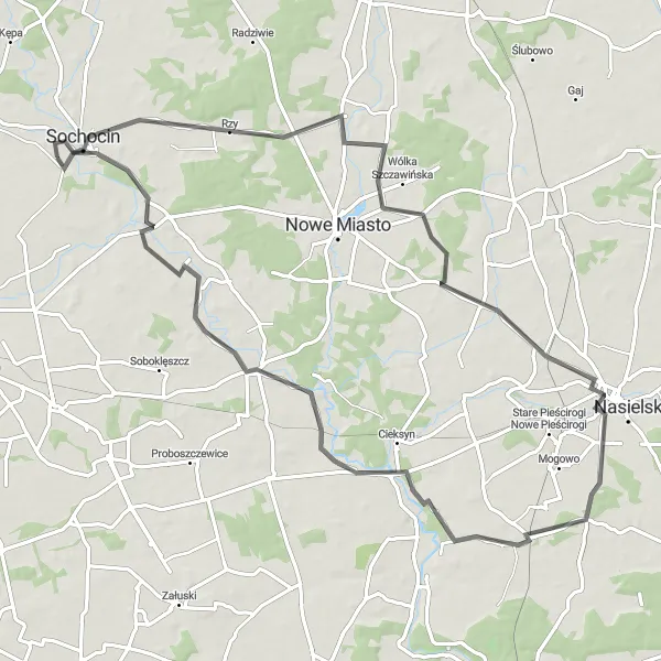 Map miniature of "The Country Escape" cycling inspiration in Mazowiecki regionalny, Poland. Generated by Tarmacs.app cycling route planner